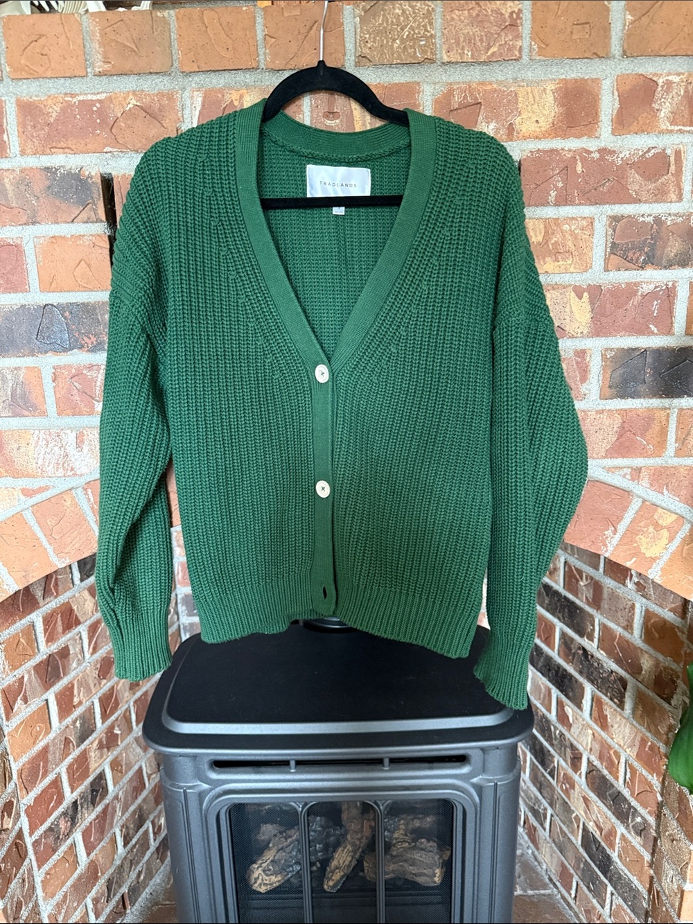 Tradlands Green V-Neck Button Cardigan Sweater size S 100% cotton